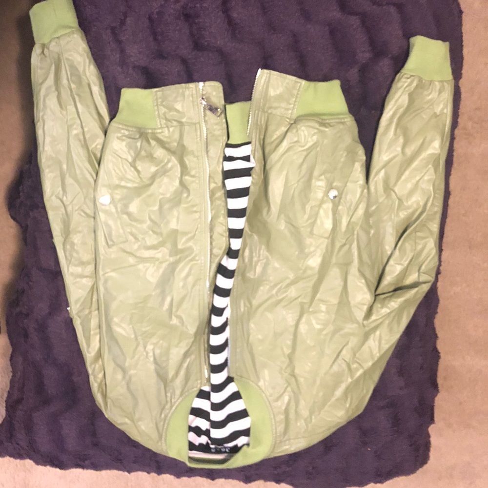 Green leather bomber jacket